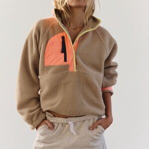 FP Movement by Free People Tan and Coral Fleece Pullover
